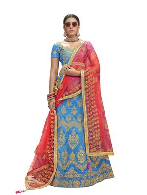 Light-Blue Embroidered Silk Semi Stitched Lehenga 1