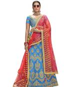 Light-Blue Embroidered Silk Semi Stitched Lehenga