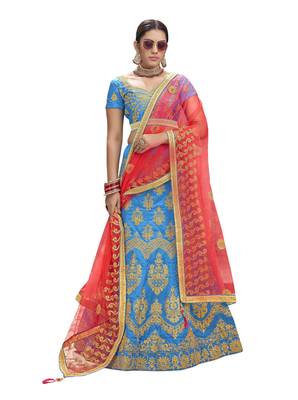 Light-Blue Embroidered Silk Semi Stitched Lehenga 2