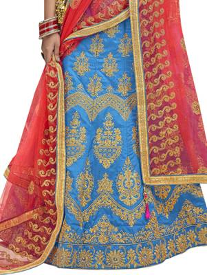 Light-Blue Embroidered Silk Semi Stitched Lehenga 3