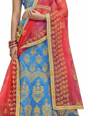 Light-Blue Embroidered Silk Semi Stitched Lehenga 4