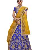 Blue Embroidered Silk Semi Stitched Lehenga