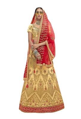 Beige Embroidered Art Silk Semi Stitched Lehenga 1
