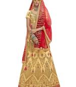 Beige Embroidered Art Silk Semi Stitched Lehenga