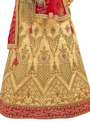 Beige Embroidered Art Silk Semi Stitched Lehenga 3