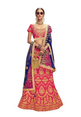 Pink Embroidered Silk Semi Stitched Lehenga 1