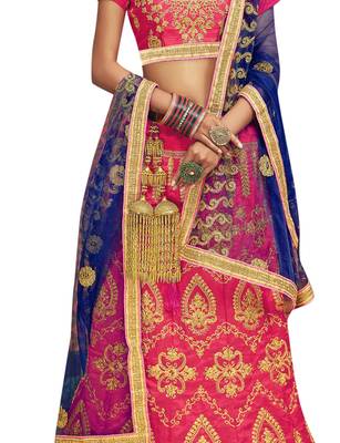 Pink Embroidered Silk Semi Stitched Lehenga 4