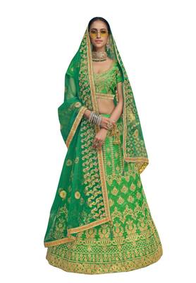 Green Embroidered Silk Semi Stitched Lehenga 1