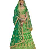 Green Embroidered Silk Semi Stitched Lehenga