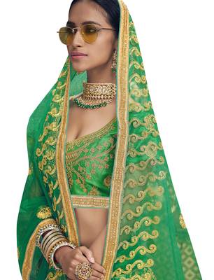 Green Embroidered Silk Semi Stitched Lehenga 2