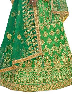 Green Embroidered Silk Semi Stitched Lehenga 3