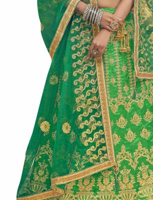 Green Embroidered Silk Semi Stitched Lehenga 4