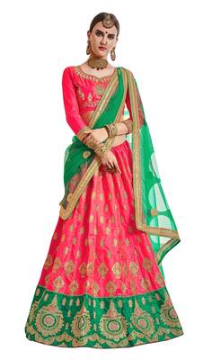 Pink Embroidered Silk Semi Stitched Lehenga 1