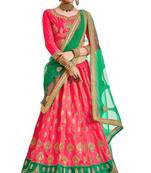 Pink Embroidered Silk Semi Stitched Lehenga