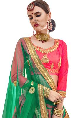 Pink Embroidered Silk Semi Stitched Lehenga 2