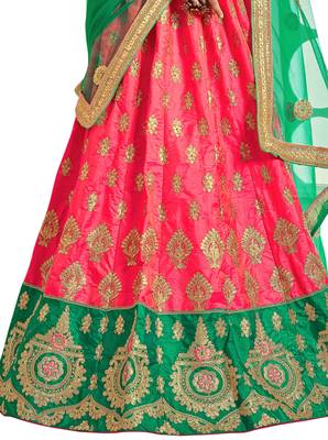 Pink Embroidered Silk Semi Stitched Lehenga 3