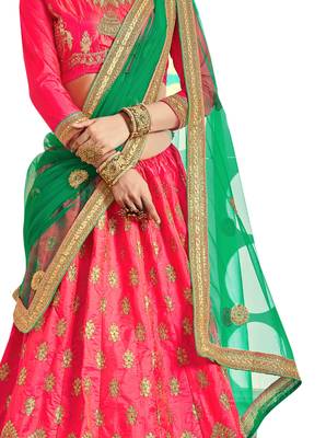 Pink Embroidered Silk Semi Stitched Lehenga 4