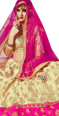Beige Embroidered Art Silk Semi Stitched Lehenga 2