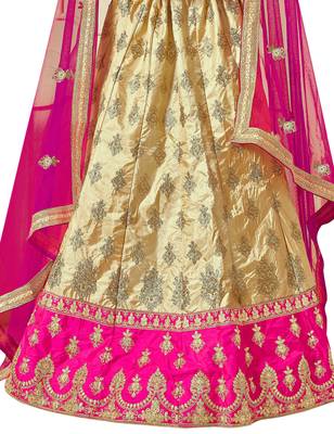 Beige Embroidered Art Silk Semi Stitched Lehenga 3