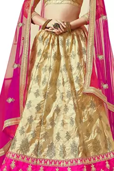 Beige Embroidered Art Silk Semi Stitched Lehenga