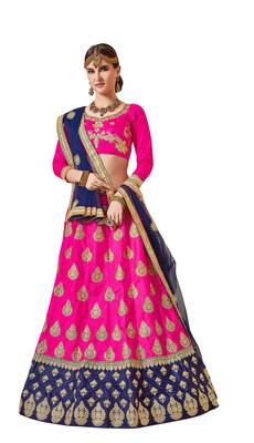 Pink Embroidered Silk Semi Stitched Lehenga 1