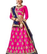 Pink Embroidered Silk Semi Stitched Lehenga