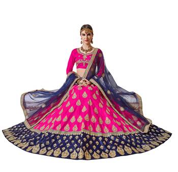 Pink Embroidered Silk Semi Stitched Lehenga 2