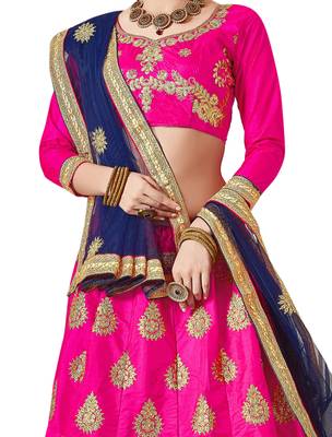 Pink Embroidered Silk Semi Stitched Lehenga 4