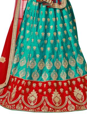 Sea-Green Embroidered Silk Semi Stitched Lehenga 3