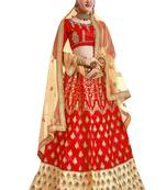 Red Embroidered Art Silk Semi Stitched Lehenga