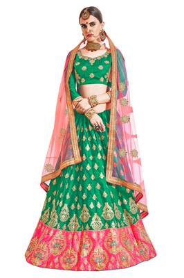 Sea-Green Embroidered Silk Semi Stitched Lehenga 1