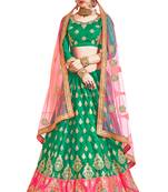 Sea-Green Embroidered Silk Semi Stitched Lehenga