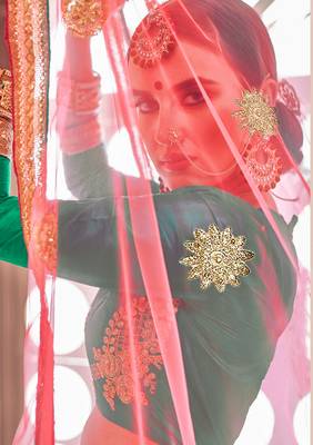 Sea-Green Embroidered Silk Semi Stitched Lehenga 2