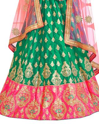 Sea-Green Embroidered Silk Semi Stitched Lehenga 3