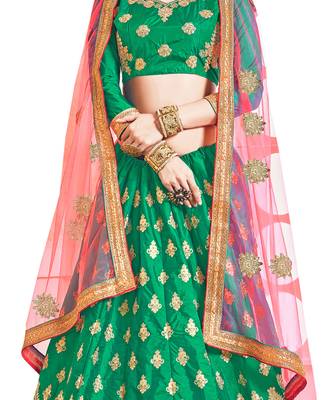 Sea-Green Embroidered Silk Semi Stitched Lehenga 4