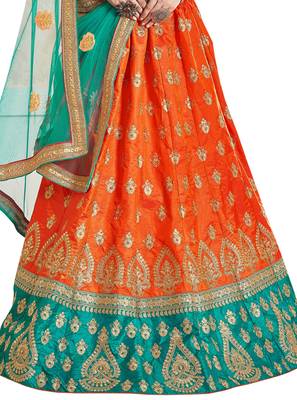 Orange Embroidered Silk Semi Stitched Lehenga 3