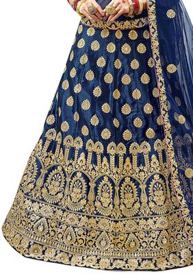 Blue Embroidered Satin Semi Stitched Lehenga 2