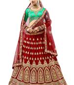 Maroon Embroidered Satin Semi Stitched Lehenga