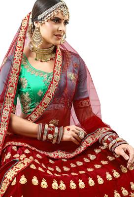 Maroon Embroidered Satin Semi Stitched Lehenga 2