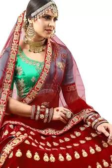 Maroon Embroidered Satin Semi Stitched Lehenga
