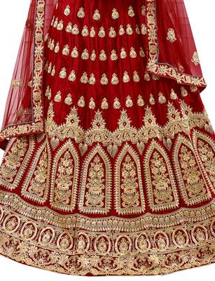 Maroon Embroidered Satin Semi Stitched Lehenga 3