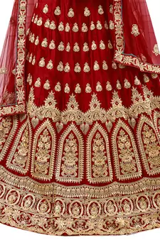 Maroon Embroidered Satin Semi Stitched Lehenga