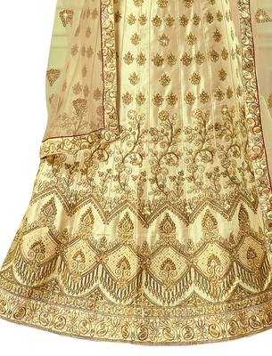 Beige Embroidered Satin Semi Stitched Lehenga 2