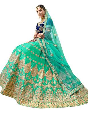 Sea-Green Embroidered Satin Semi Stitched Lehenga 2