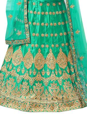 Sea-Green Embroidered Satin Semi Stitched Lehenga 3