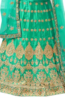 Sea-Green Embroidered Satin Semi Stitched Lehenga