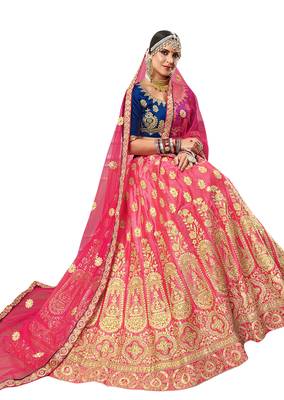 Pink Embroidered Satin Semi Stitched Lehenga 2