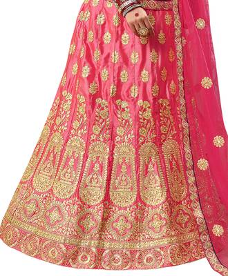 Pink Embroidered Satin Semi Stitched Lehenga 3