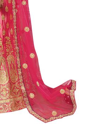 Pink Embroidered Satin Semi Stitched Lehenga 4