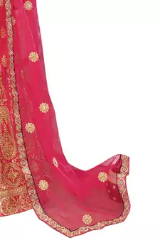 Pink Embroidered Satin Semi Stitched Lehenga